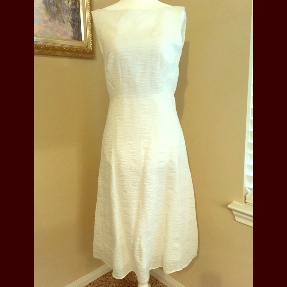 J. Crew White Cotton Sleeveless Seersucker Dress